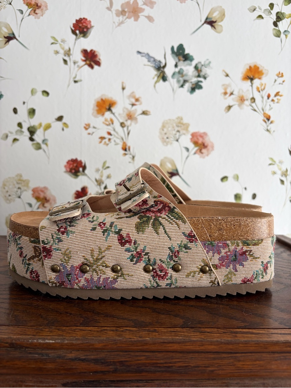Corkys Beige Floral Platform Clog Sandals - Picture 3 of 5